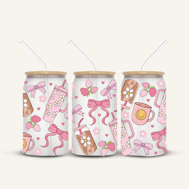 Pink Tumbler & Bows Glass Cup